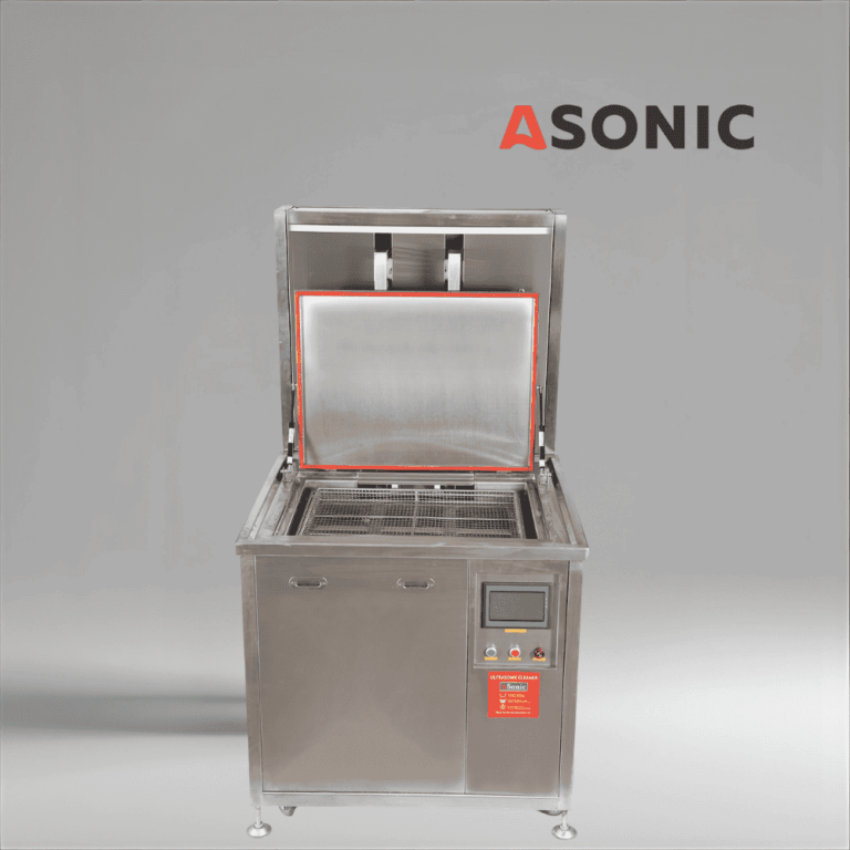 ASONIC IND-2000 Limpiador ultrasónico neumático de alta resistencia con elevador neumático automático para herramientas y maquinaria de gran tamaño.