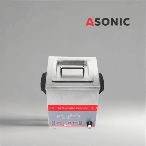 ASONIC 3L industrial ultrasonic cleaner with closed stainless-steel lid for precise cleaning.