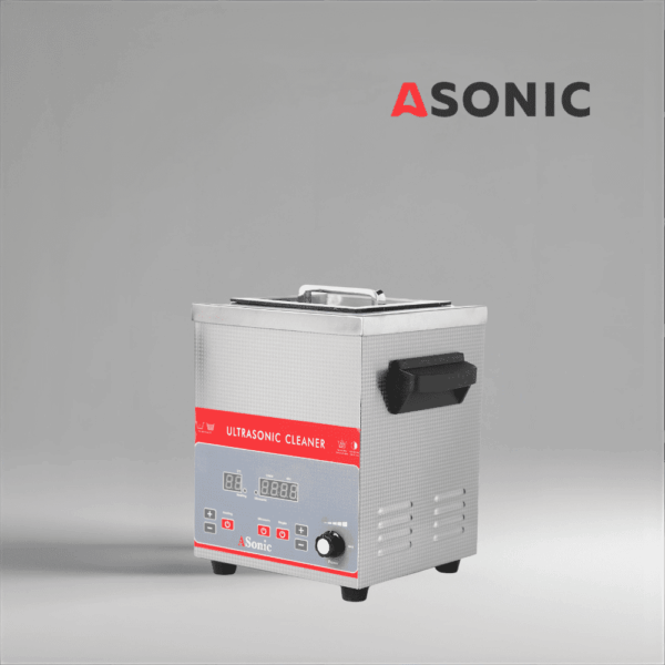 AONIC-IND-30-40kHz-5 ASONIC IND-30 compact ultrasonic bath with stainless steel tank, built for workshops and dental clinics.