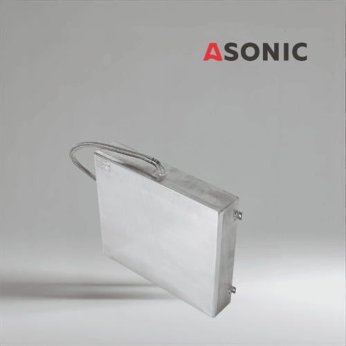 ASONIC IND-PLATE ultrasonic plate transducer, durable stainless steel design for industrial ultrasonic cleaning applications.
