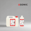 ASONIC-AS-OPT ASONIC AS-OPT detergent in 1L, 5L, and 25L canisters for ultrasonic cleaning of optical lenses.