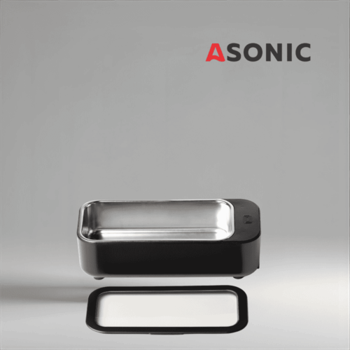 ASONIC HOME-450black ultrasonic cleaner, modern black design for precise home cleaning of small valuables.
