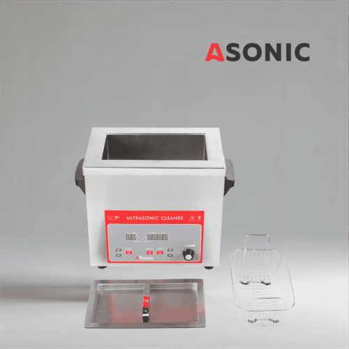 ASONIC IND-40 compact ultrasonic bath, ideal for small-scale industrial cleaning and laboratory use.