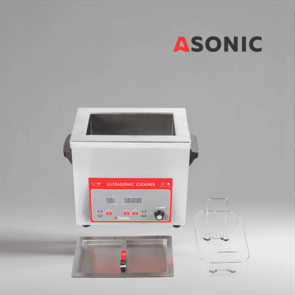 ASONIC-IND-40-40kHz-4 ASONIC IND-40 compact ultrasonic bath, ideal for small-scale industrial cleaning and laboratory use.