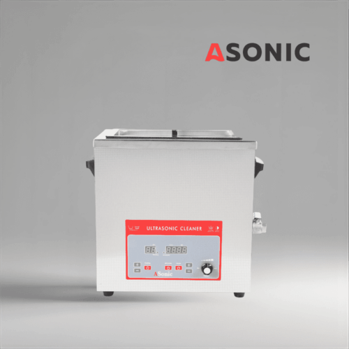 ASONIC 8L industrial ultrasonic cleaner with closed stainless lid for medium-sized parts cleaning.