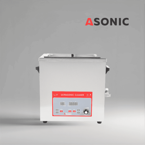 ASONIC 8L industrial ultrasonic cleaner with closed stainless lid for medium-sized parts cleaning.