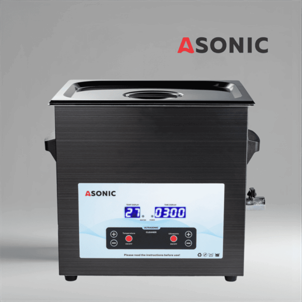 ASONIC MED 10L black ultrasonic cleaner with closed lid for cleaning large medical instruments.