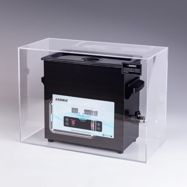 ASONIC-MED-70-40khz-silentbox-scaled ASONIC 7L ultrasonic cleaner placed inside a silent box to reduce sound during ultrasonic operation.