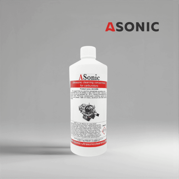 ASONIC AS-CARB-1 ultrasonic carburetor cleaning solution, 1L concentrate for engines and automotive components.